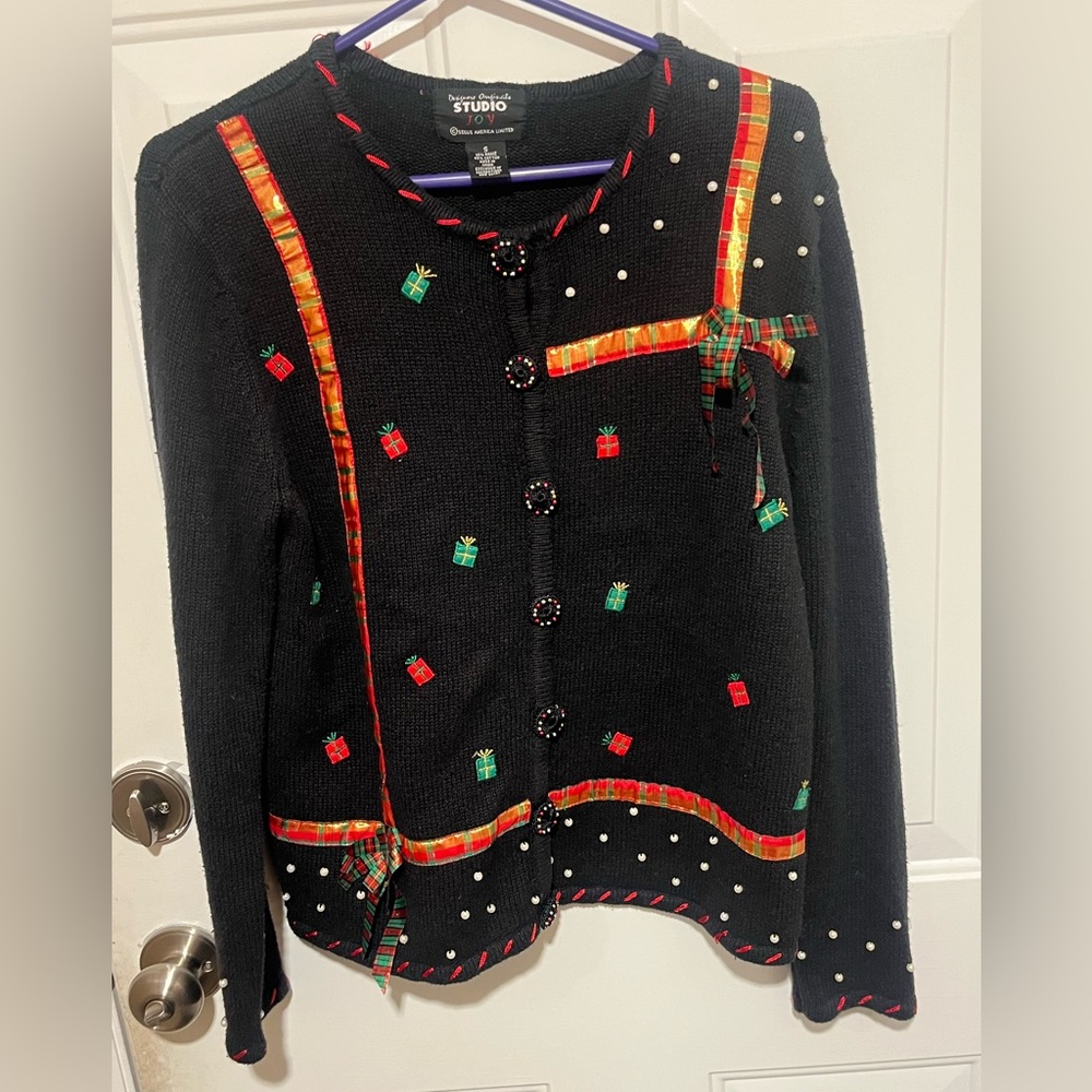 Designers Originals Studio Joy Ugly Christmas Sweater Button Down Women’s Small